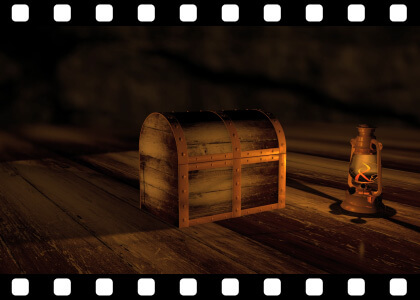 Treasure chest to green screen stock video animated clip