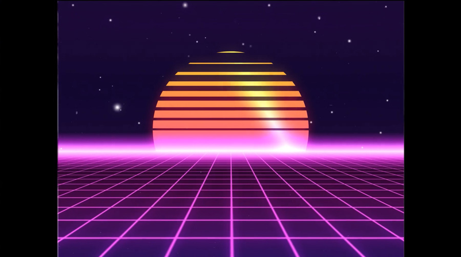 VHS 80s sunset title background animation