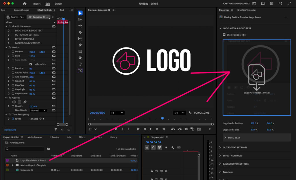Drag and drop media from your Project panel onto the MOGRTs media placeholders