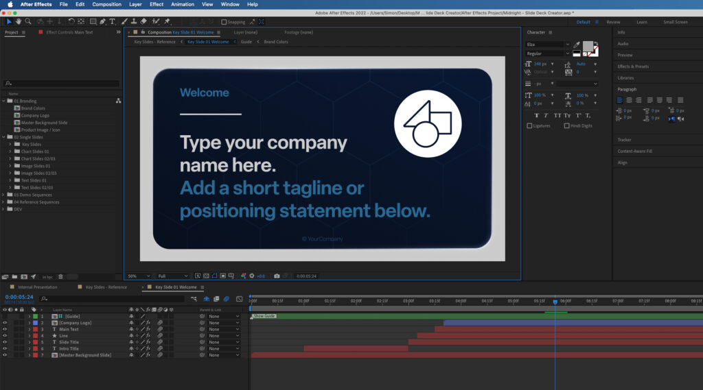 Editing Pitch Deck Slides in After Effects