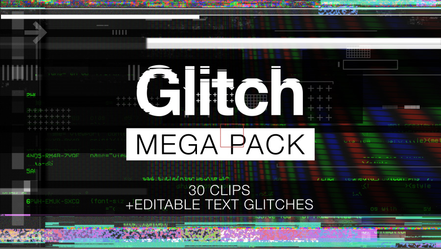 Glitch effect video overlays transition pack title mega