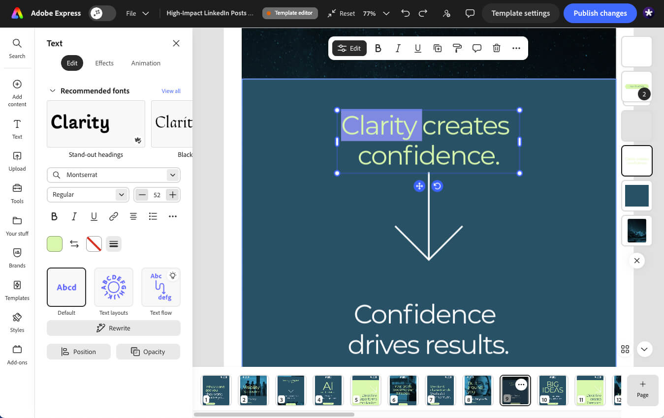 Editing in Adobe Express is simple