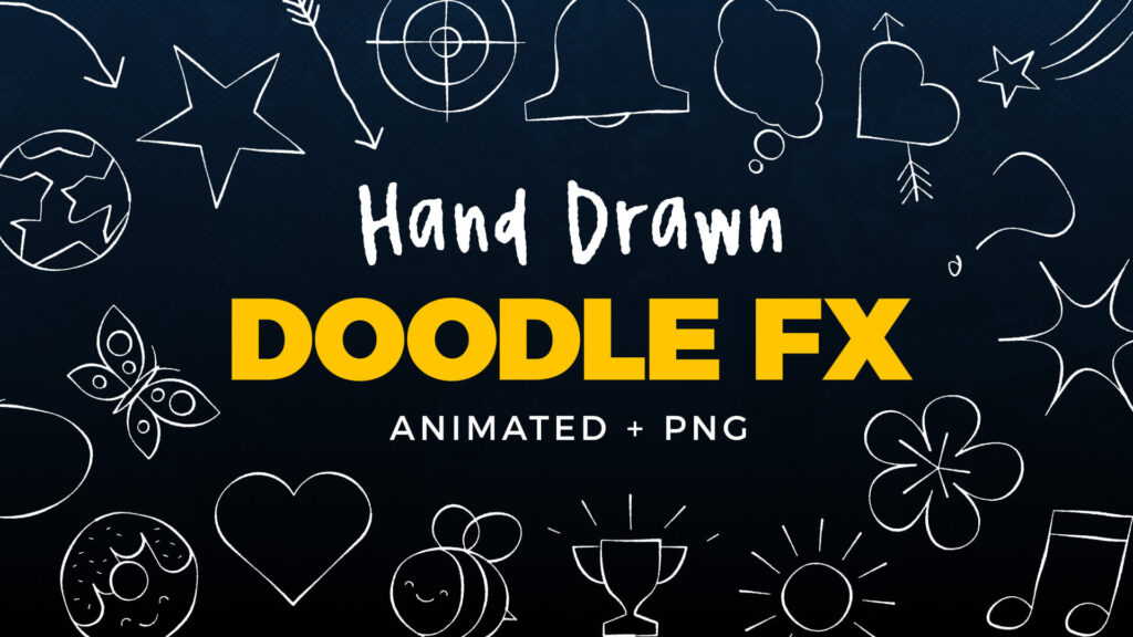 Preview of hand drawn doodle overlay elements from the Doodle FX Overlay Elements Pack