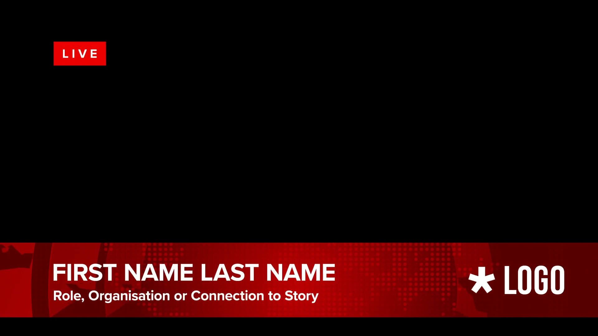 Global news name strap lower third template for displaying a guest name and job title
