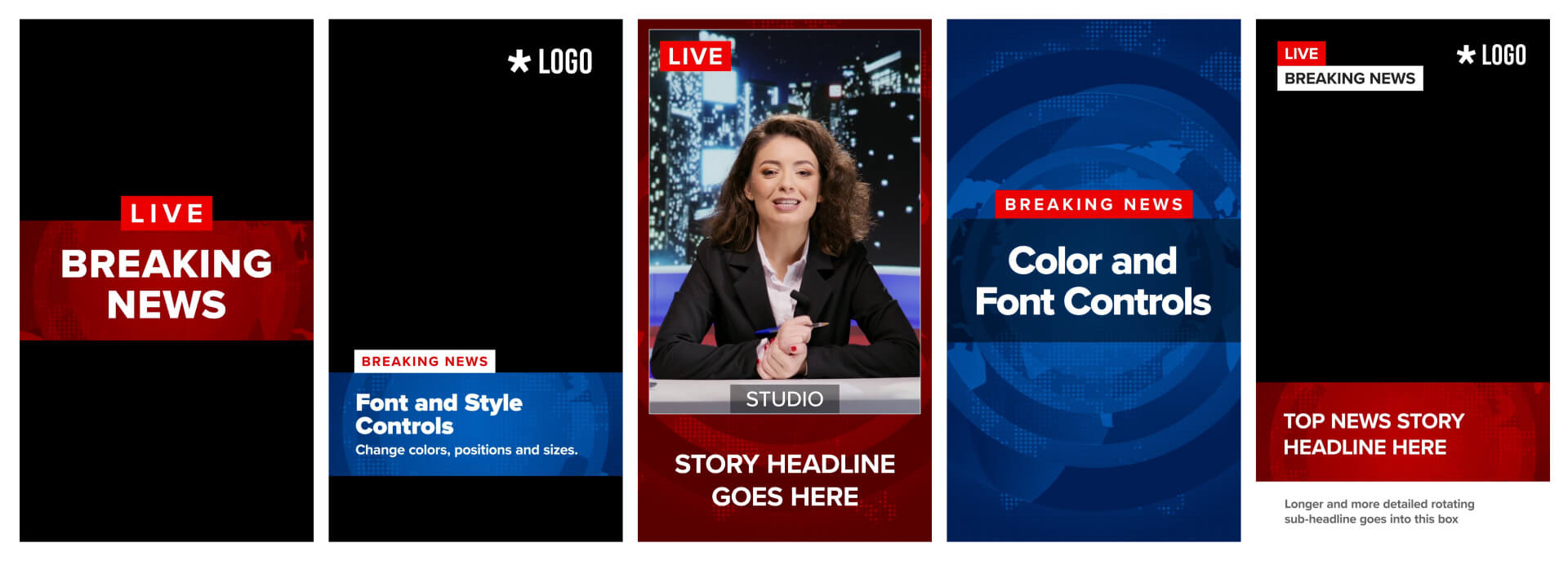 Global news editable templates pack includes vertical aspect designs for social media